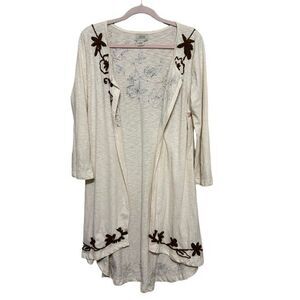 Natural Impressions Embroider Floral Open Front Long LIne Cardigan Duster Large
